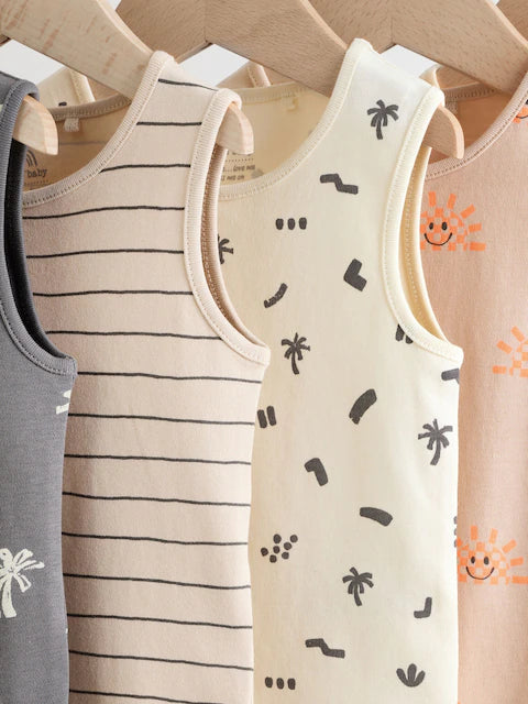 Monochrome/Cream Vest Bodysuits 5 Pack