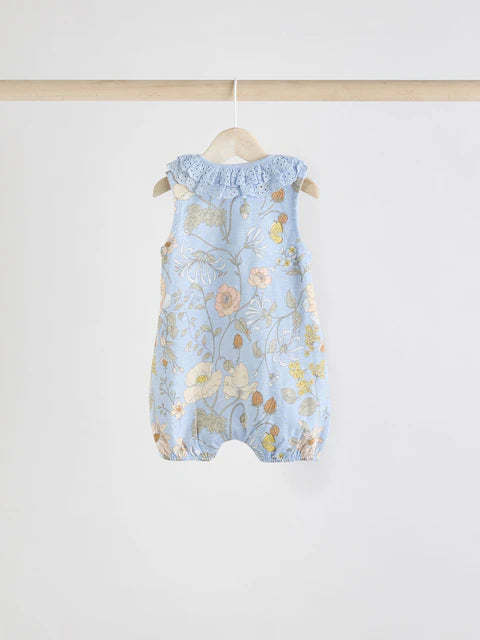 Floral Printed Broderie 3 Pack Baby Rompers