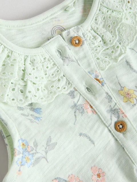 Floral Printed Broderie 3 Pack Baby Rompers