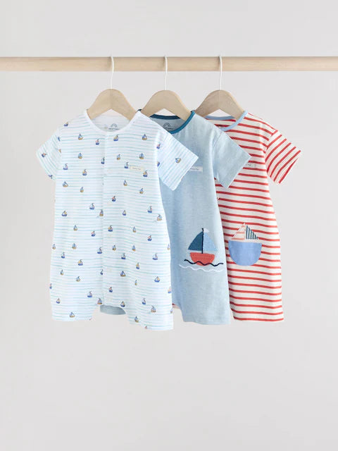 Blue 100% Cotton Rompers 3 Pack