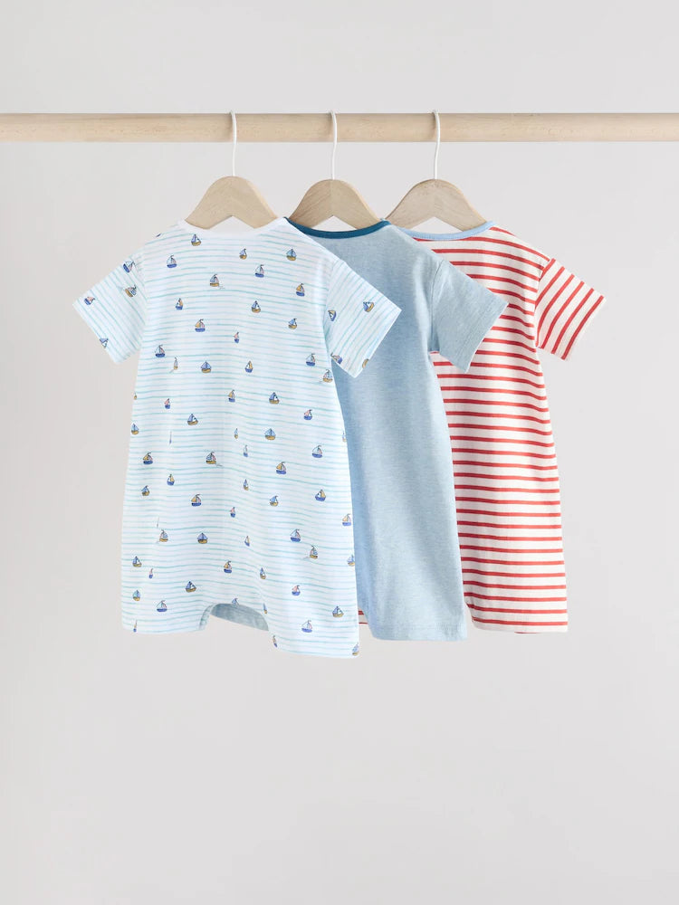 Blue 100% Cotton Rompers 3 Pack