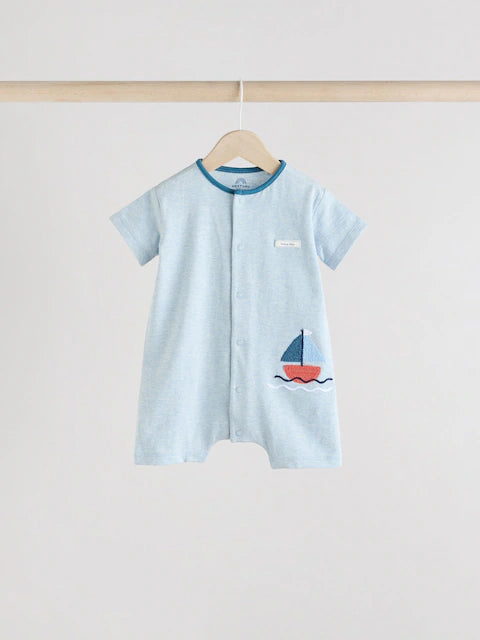 Blue 100% Cotton Rompers 3 Pack