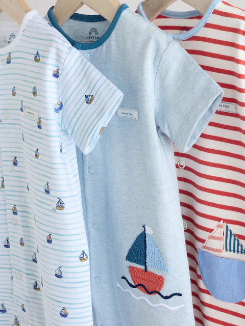 Blue 100% Cotton Rompers 3 Pack