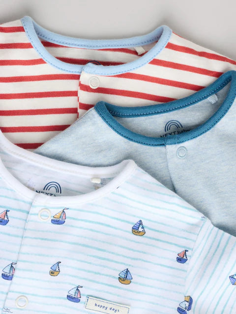 Blue 100% Cotton Rompers 3 Pack