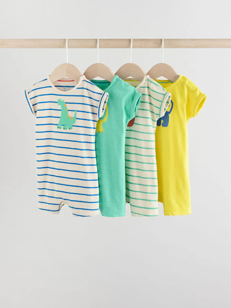 Blue/Green 100% Cotton Baby Rompers 4 Pack