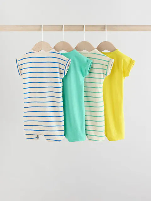 Blue/Green 100% Cotton Baby Rompers 4 Pack