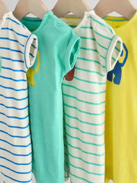 Blue/Green 100% Cotton Baby Rompers 4 Pack