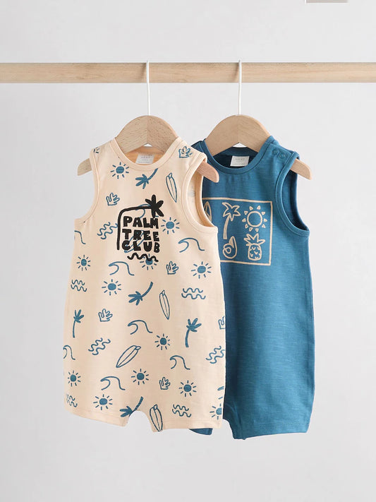 Blue Baby 100% Cotton Rompers 2 Pack