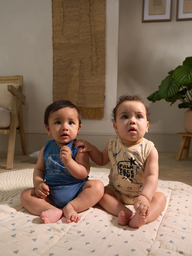 Blue Baby 100% Cotton Rompers 2 Pack