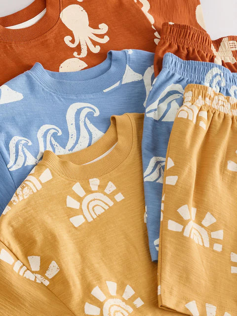 Multi Bright Sun and Sea Short Pyjamas 3 Pack