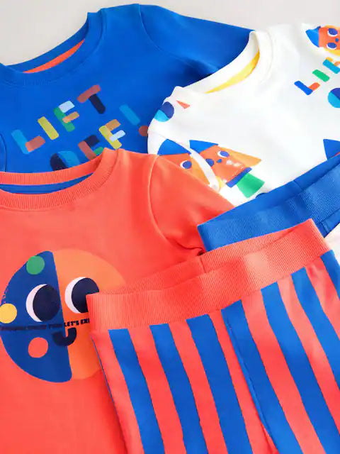 Orange/Navy Space 3 Pack Pyjamas