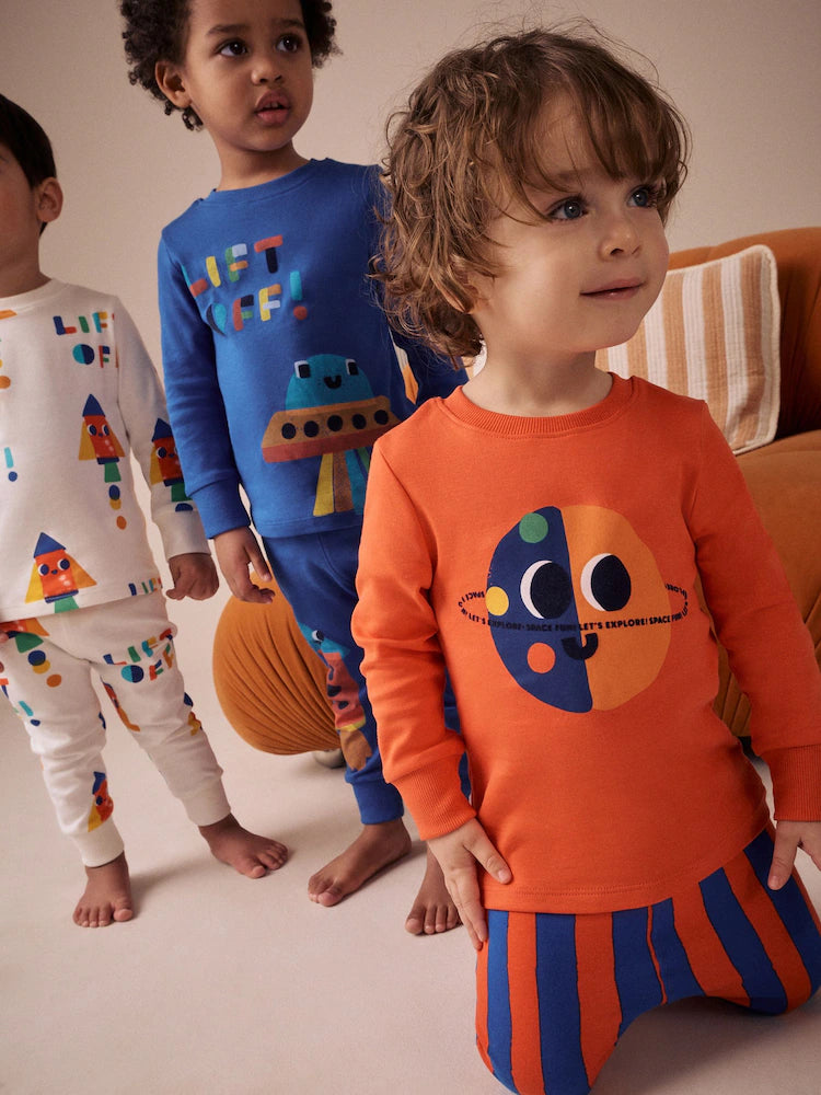 Orange/Navy Space 3 Pack Pyjamas