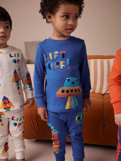 Orange/Navy Space 3 Pack Pyjamas