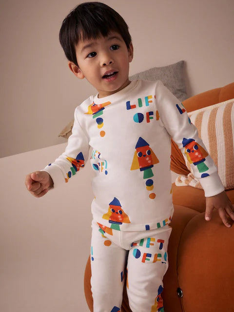 Orange/Navy Space 3 Pack Pyjamas