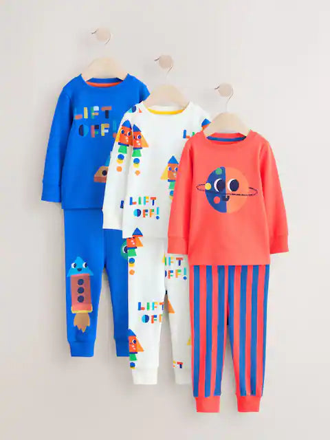 Orange/Navy Space 3 Pack Pyjamas