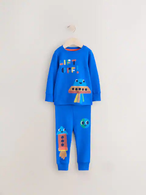 Orange/Navy Space 3 Pack Pyjamas