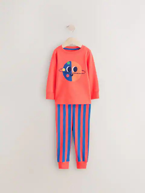 Orange/Navy Space 3 Pack Pyjamas