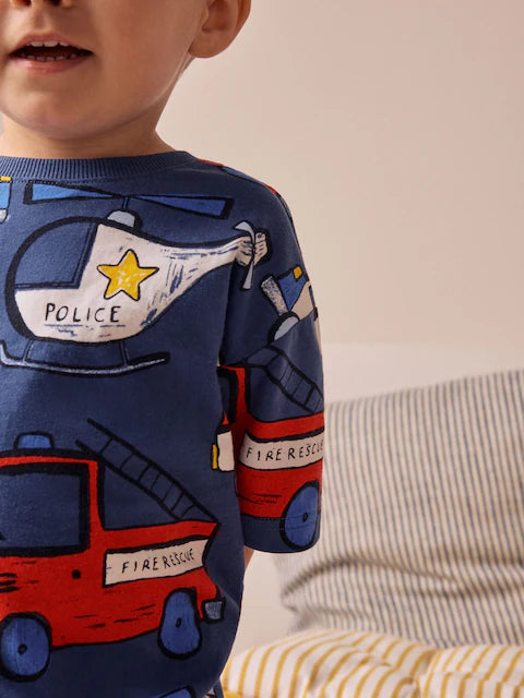 Red/Navy/White Emergency Vehicles Short Pyjamas 3 Pack