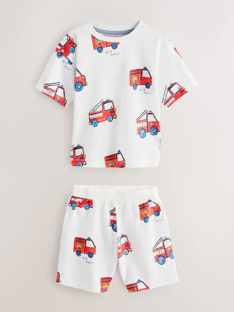 Red/Navy/White Emergency Vehicles Short Pyjamas 3 Pack