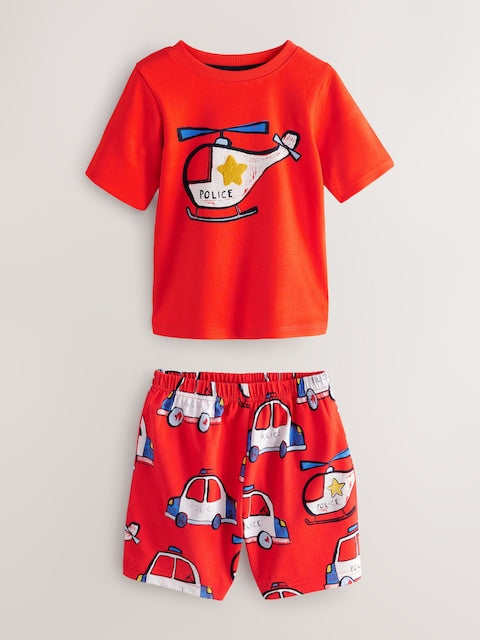 Red/Navy/White Emergency Vehicles Short Pyjamas 3 Pack