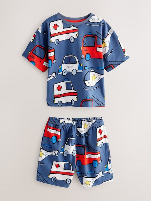 Red/Navy/White Emergency Vehicles Short Pyjamas 3 Pack