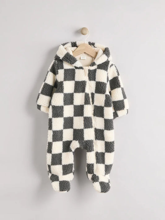 Grey Cosy Checkerboard Borg Pramsuit