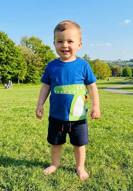 Croc Appliqué Shirt Short Set