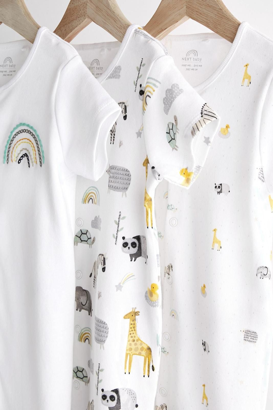 White Animal rompers pack of 3