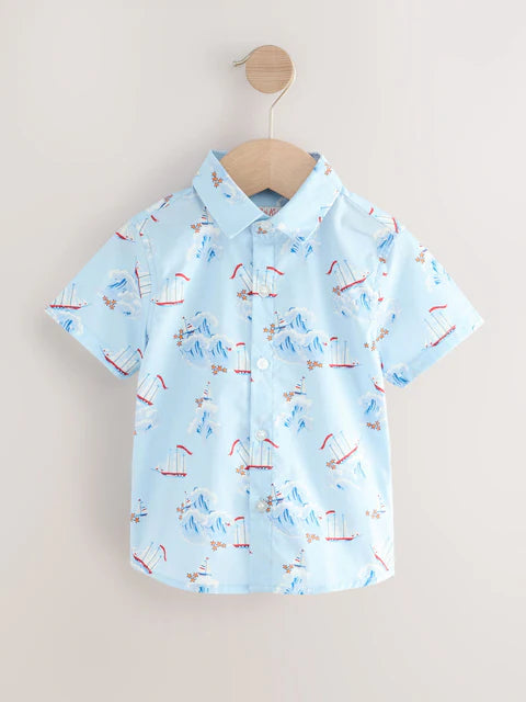 Blue/White Ship All Over Printed Shirt, Braces, Short & Bow Tie Set