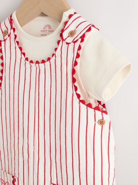 Red Stripe Cherry Short Sleeve Baby Bodysuit and Dungarees Set