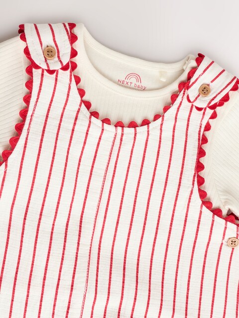 Red Stripe Cherry Short Sleeve Baby Bodysuit and Dungarees Set