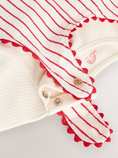 Red Stripe Cherry Short Sleeve Baby Bodysuit and Dungarees Set