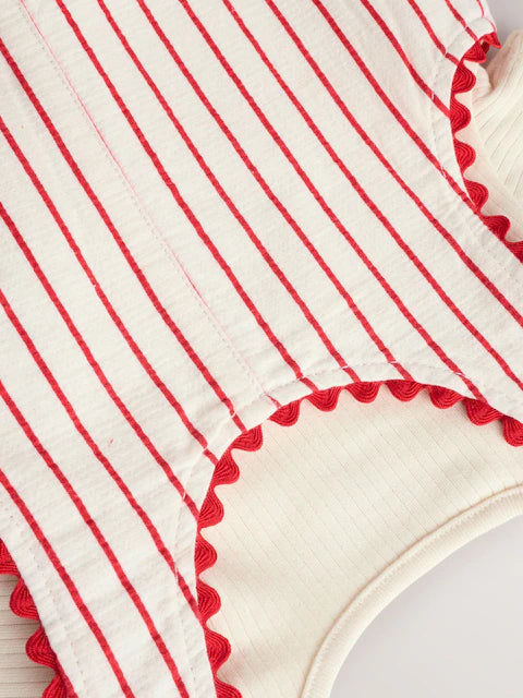 Red Stripe Cherry Short Sleeve Baby Bodysuit and Dungarees Set
