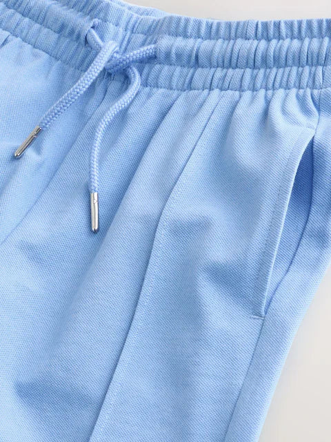 Blue Zip Neck Polo Shirt And Shorts Set