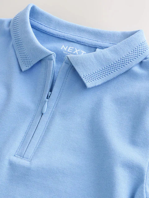 Blue Zip Neck Polo Shirt And Shorts Set