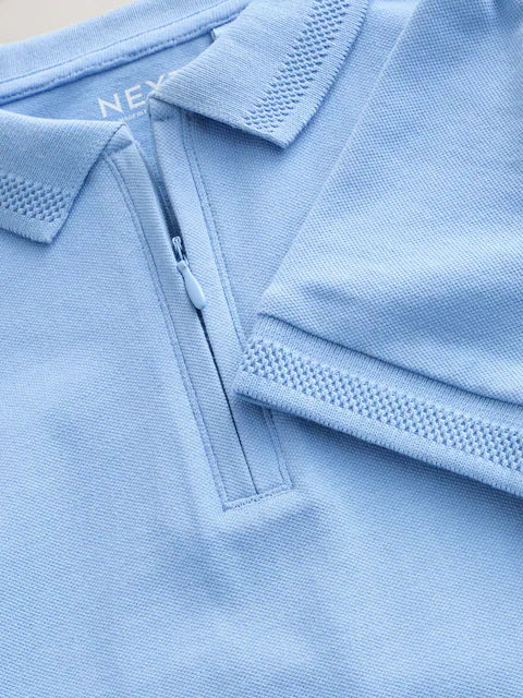 Blue Zip Neck Polo Shirt And Shorts Set