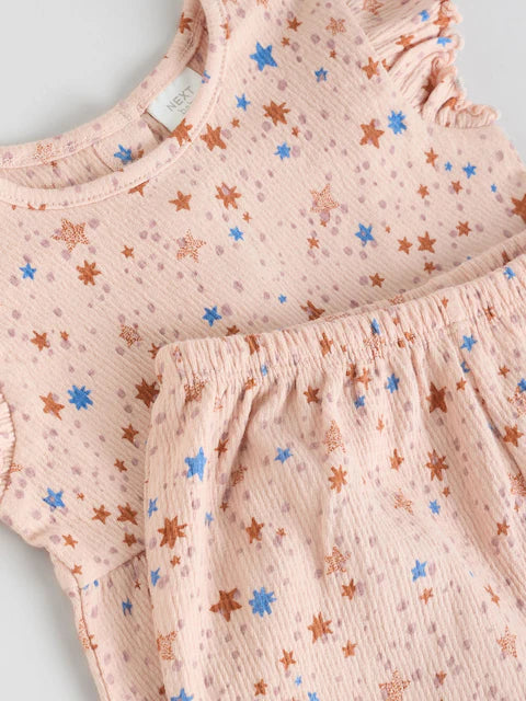 Pink/ White and Blue Horse Baby Frill T-Shirt and Shorts Set 6 Piece