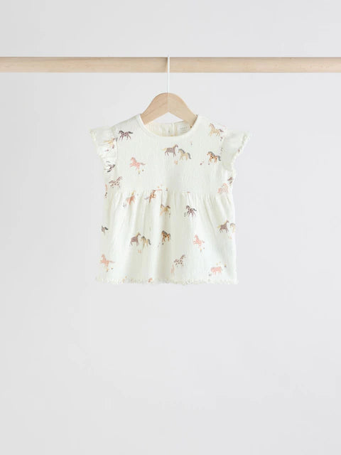 Pink/ White and Blue Horse Baby Frill T-Shirt and Shorts Set 6 Piece