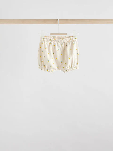 Yellow/ White Fruit Short Sleeve 100% Cotton Baby Top and Shorts Set 6 Piece