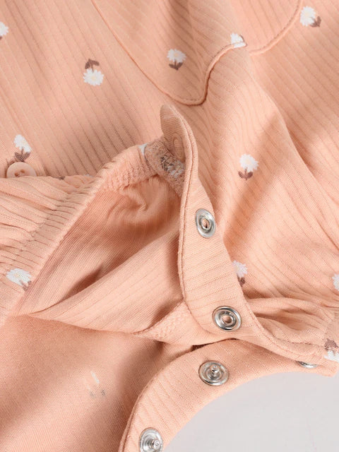 Caramel And Ecru Floral Button Through 3 Pack Baby Rompers