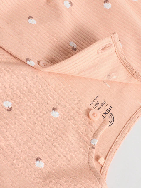 Caramel And Ecru Floral Button Through 3 Pack Baby Rompers