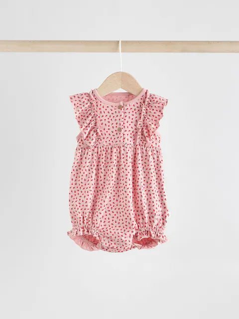 Monochrome Printed 3 Pack Frill Sleeve Baby Rompers