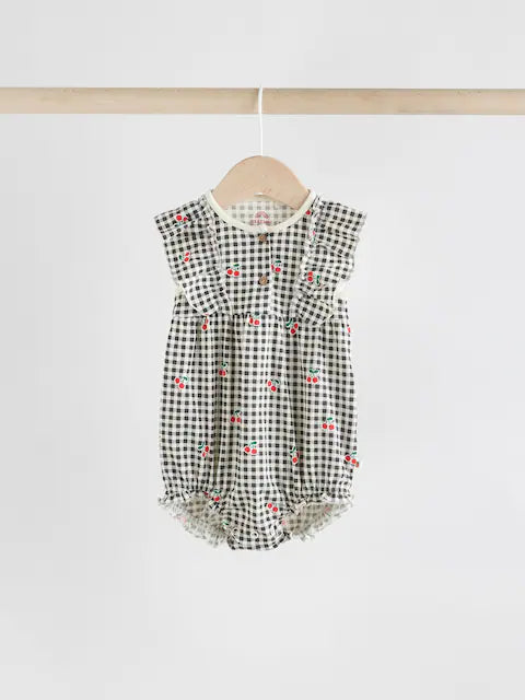 Monochrome Printed 3 Pack Frill Sleeve Baby Rompers
