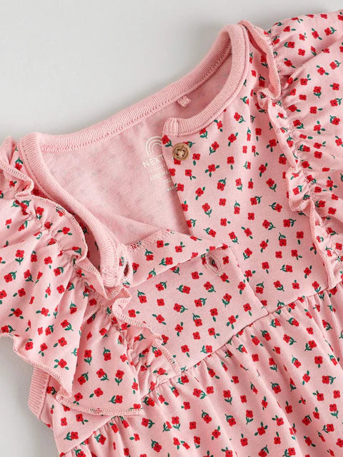 Monochrome Printed 3 Pack Frill Sleeve Baby Rompers