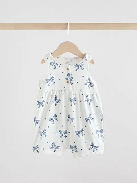 Navy Stripe and Bow Printed 100% Cotton Baby Jersey Rompers 3 Pack