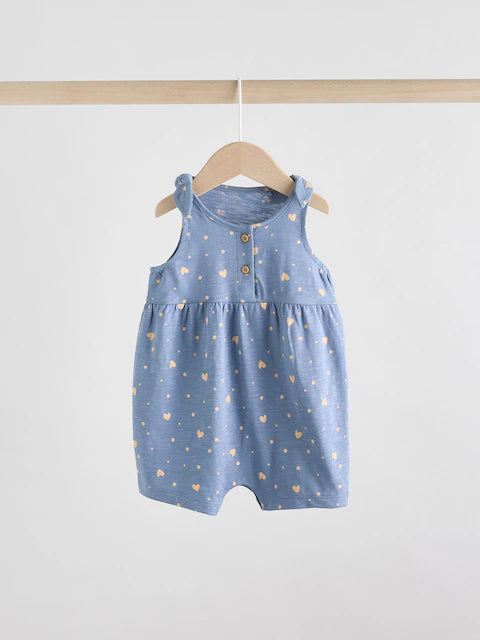 Navy Stripe and Bow Printed 100% Cotton Baby Jersey Rompers 3 Pack