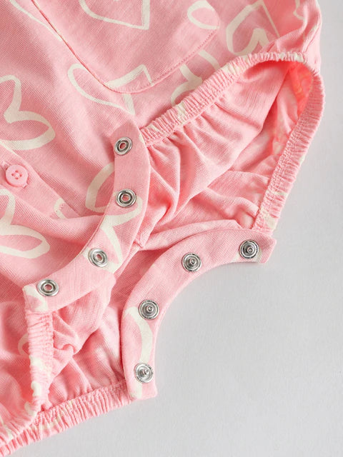 Pink/White Printed Button Through 3 Pack Baby Rompers