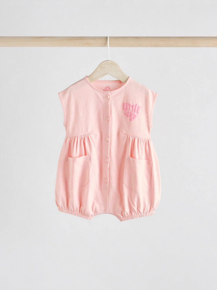 Pink/White Printed Button Through 3 Pack Baby Rompers