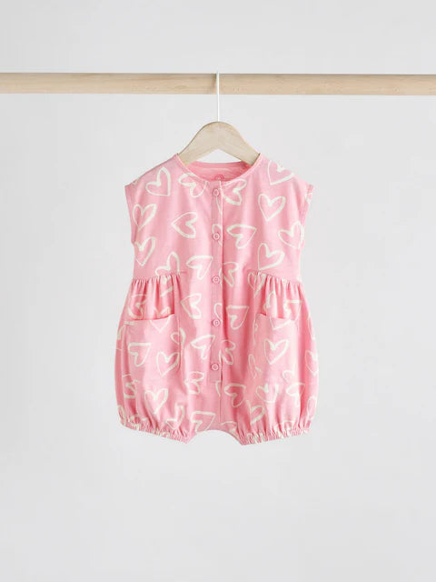 Pink/White Printed Button Through 3 Pack Baby Rompers