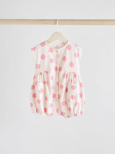 Pink/White Printed Button Through 3 Pack Baby Rompers